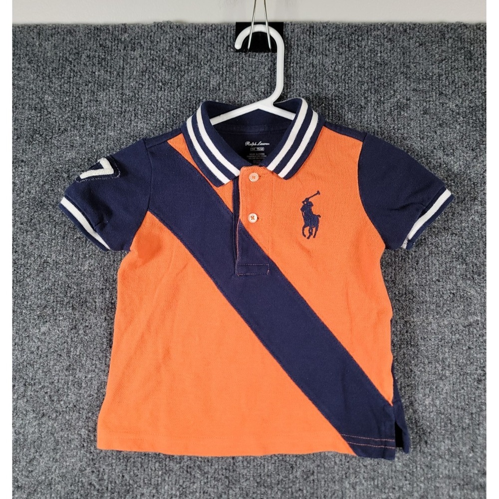Polo Ralph Lauren Baby Toddler Rugby Shirt 9 Months Orange Pony‎ PRL Retro Patch